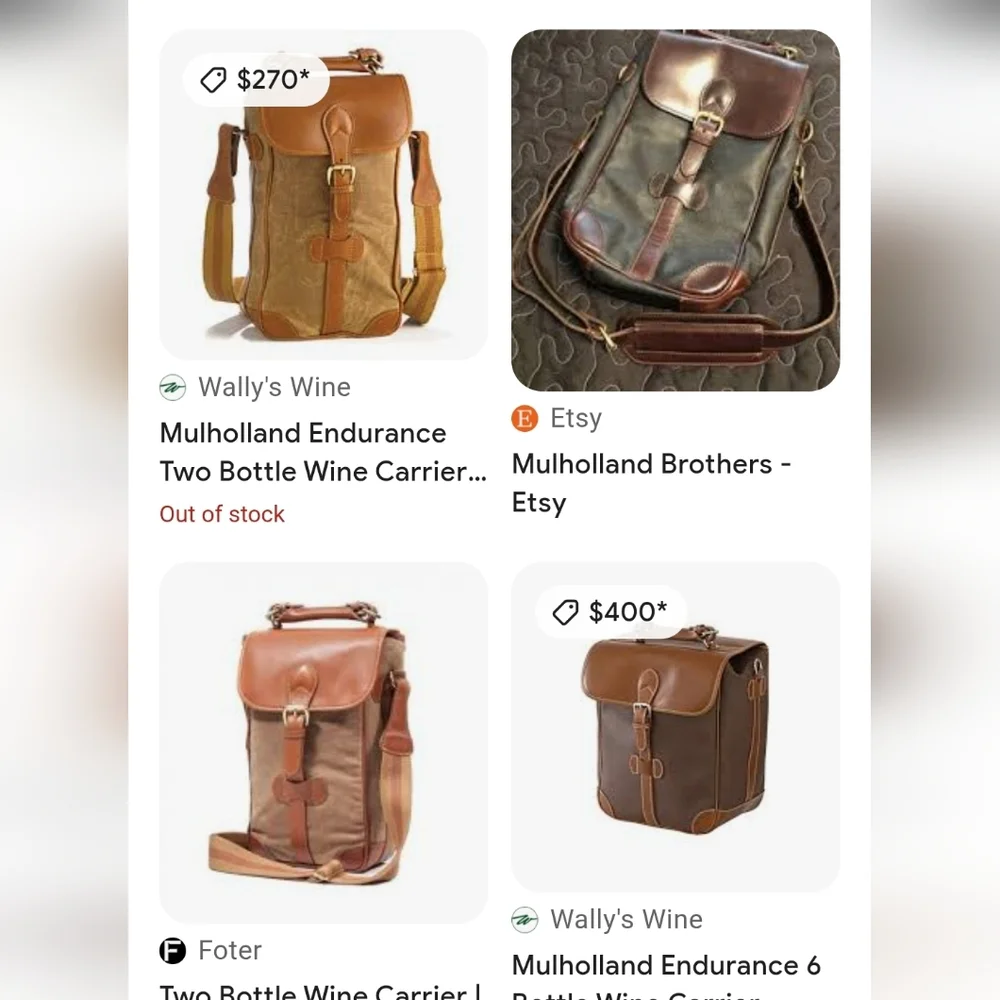 Canvas & Leather Wine Bottle Carrier Crossbody Bag Rustic Travel Picnic Tote